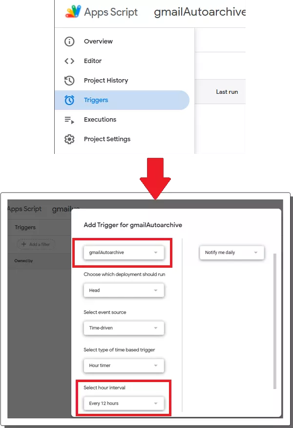 Gmail Auto archive script trigger