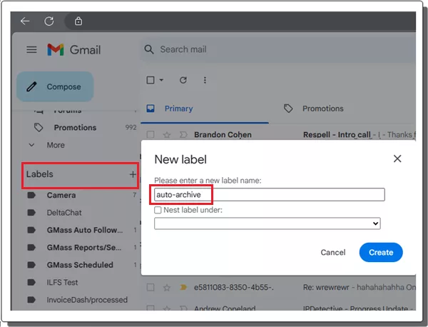 Gmail Create Autoarchive Label