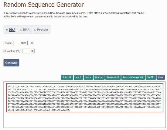 Random DNA sequence generator from molbiotools