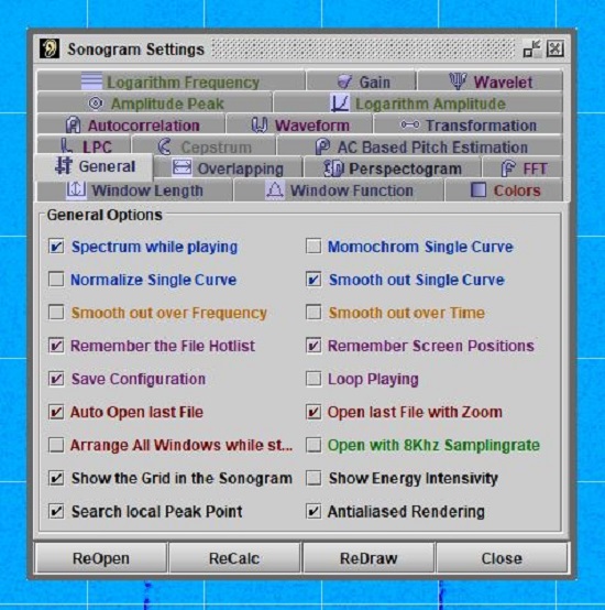 Sonogram Settings