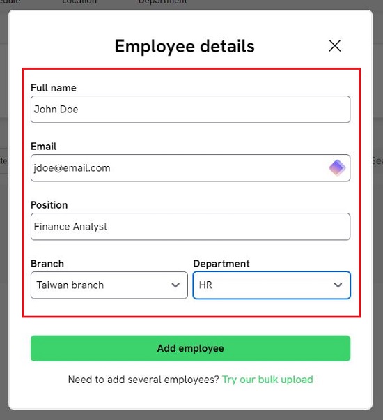 Employee details