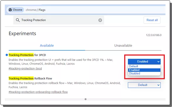 Tracking Protection 3PCD Flag Enabled