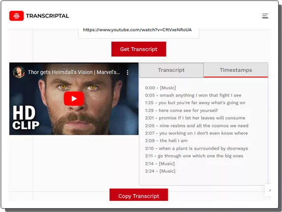 Transcriptal Transcript with Timestamps