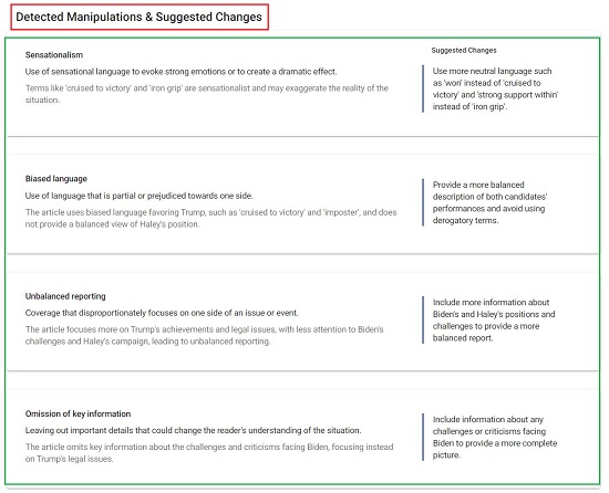 Detected Manipulation and Suggestions