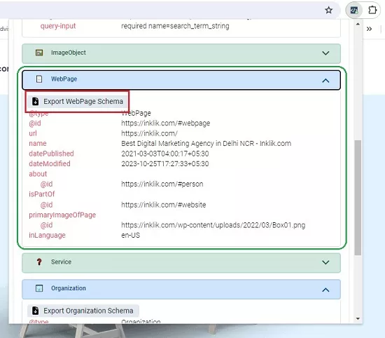 Export webpage schema