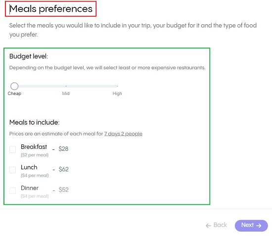 Meals preferences