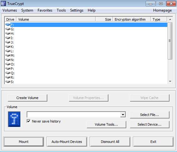 TrueCrypt default window