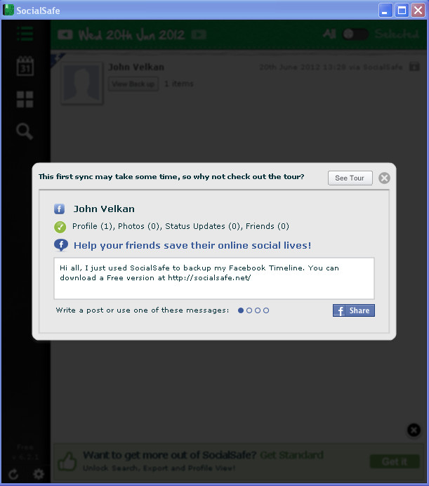 SocialSafe default window