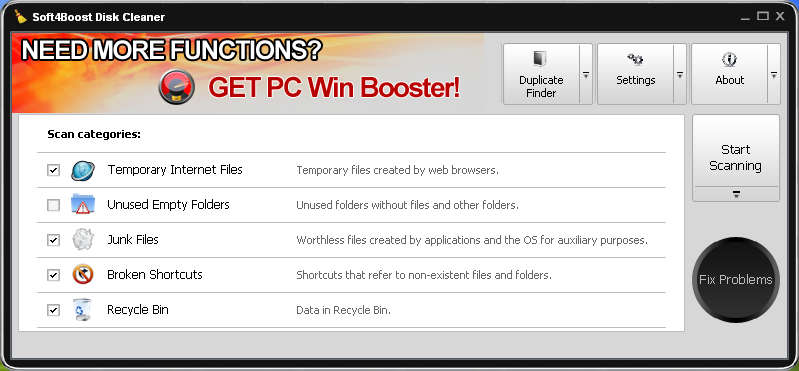 Soft4Boost Disk Cleaner default window