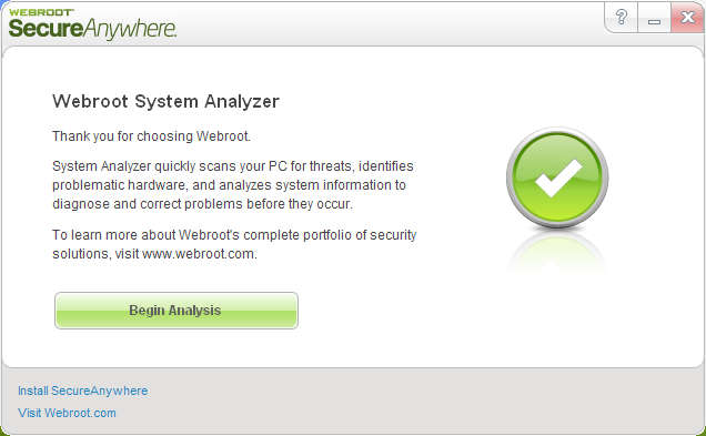 Webroot System Analyzer default window