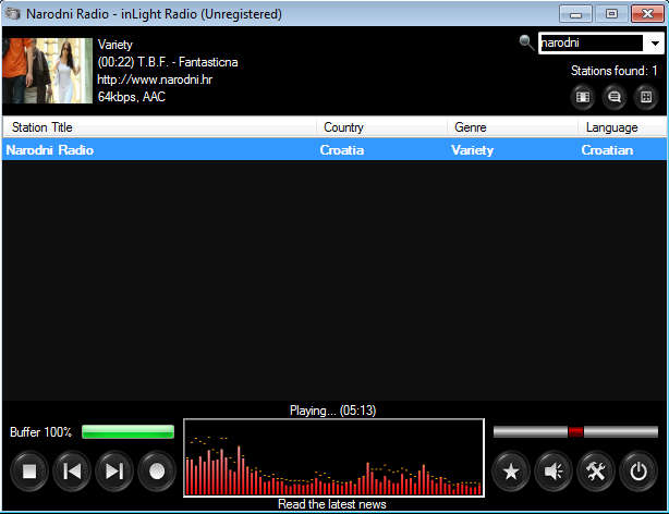 inLightRadio default window