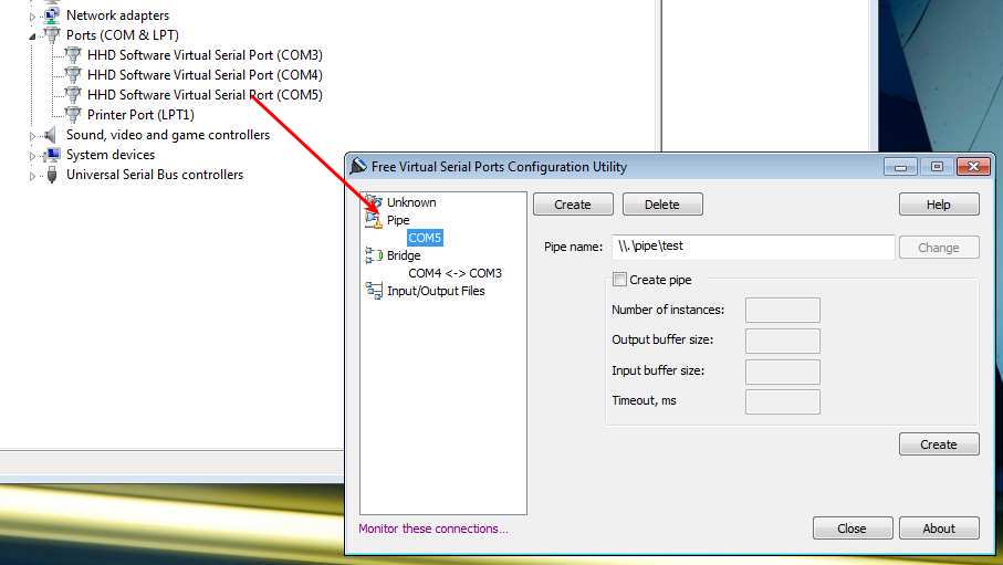 Free Virtual Serial Ports port device manager