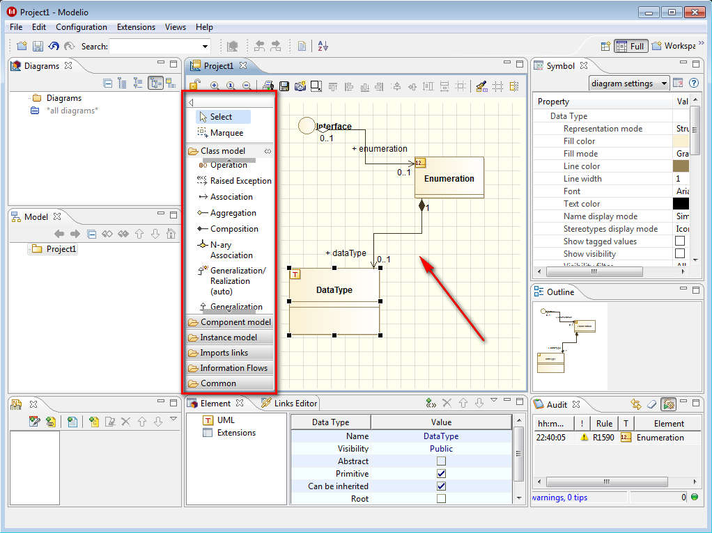 Modelio creating a model