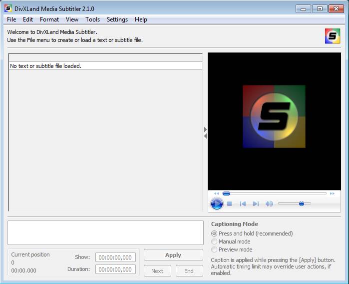 DivXLand Media Subtitler default window