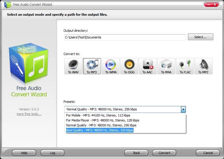 Free Audio Convert Wizard setting up settings
