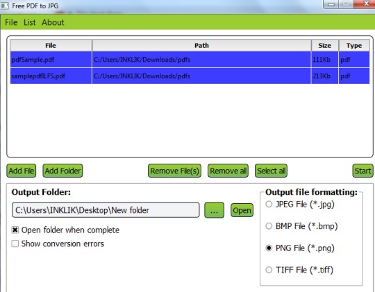 Free PDF to JPG- interface