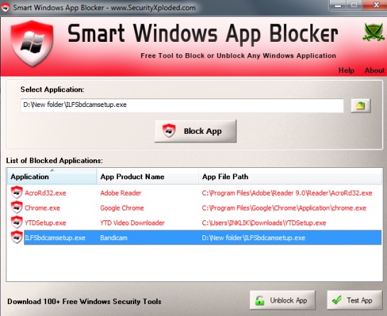 Smart Windows App Blocker- interface