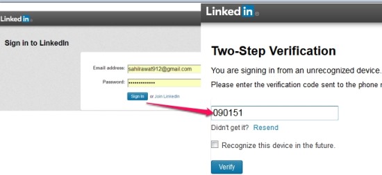 LinkedIn 2 factor authentication