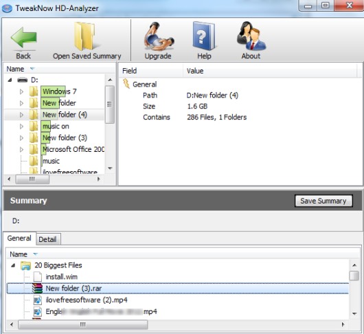 TweakNow HD-Analyzer- find out largest files and folders on pc
