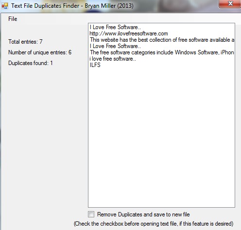Text File Duplicates Finder- interface