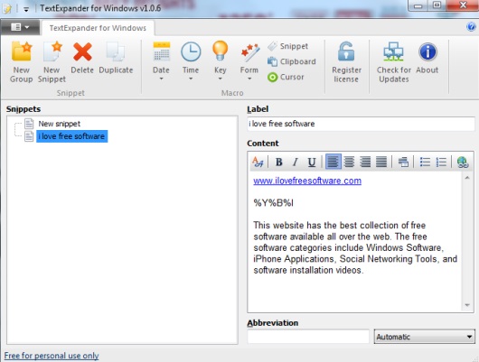 TextExpander for Windows- interface