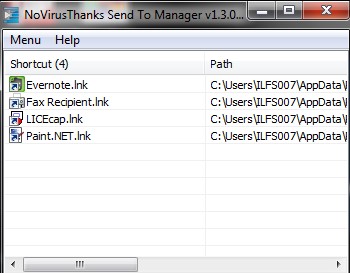 NoVirusThanks Send To Manager- interface