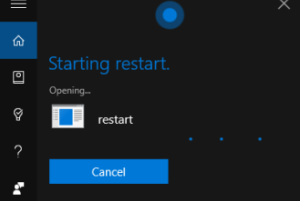 how to use cortana to restart widows 10 pc