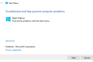 windows 10 start menu troubleshooter tool