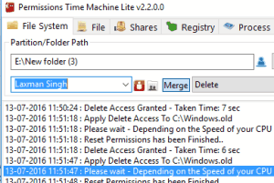 Permissions Time Machine Lite- interface