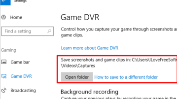 restore captures folder of game dvr to default location in windows 10