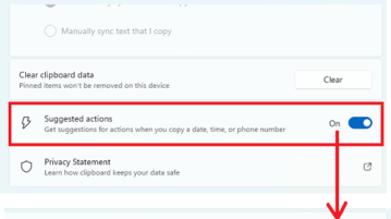 Suggested Actions Turned Off Windows 11